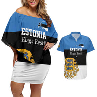 Personalized Estonia Flag Day 4 June Couples Matching Off Shoulder Short Dress and Hawaiian Shirt Elagu Esti!