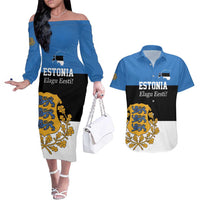 Personalized Estonia Flag Day 4 June Couples Matching Off The Shoulder Long Sleeve Dress and Hawaiian Shirt Elagu Esti!