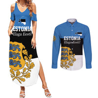 Personalized Estonia Flag Day 4 June Couples Matching Summer Maxi Dress and Long Sleeve Button Shirt Elagu Esti!