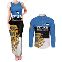 Personalized Estonia Flag Day 4 June Couples Matching Tank Maxi Dress and Long Sleeve Button Shirt Elagu Esti!
