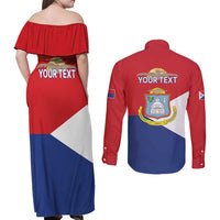 Personalized Sint Maarten Flag day Couples Matching Off Shoulder Maxi Dress and Long Sleeve Button Shirt Semper progrediens Flag Style