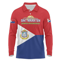 Personalized Sint Maarten Flag day Long Sleeve Polo Shirt Semper progrediens Flag Style
