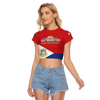Personalized Sint Maarten Flag day Raglan Cropped T Shirt Semper progrediens Flag Style