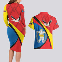 Lithuania Marijampole County Couples Matching Long Sleeve Bodycon Dress and Hawaiian Shirt Marijampoles apskritis