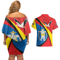 Lithuania Marijampole County Couples Matching Off Shoulder Short Dress and Hawaiian Shirt Marijampoles apskritis