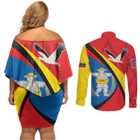 Lithuania Marijampole County Couples Matching Off Shoulder Short Dress and Long Sleeve Button Shirt Marijampoles apskritis