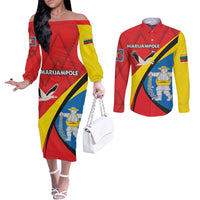 Lithuania Marijampole County Couples Matching Off The Shoulder Long Sleeve Dress and Long Sleeve Button Shirt Marijampoles apskritis