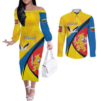 Lithuania Taurage County Couples Matching Off The Shoulder Long Sleeve Dress and Long Sleeve Button Shirt Taurages Apskritis