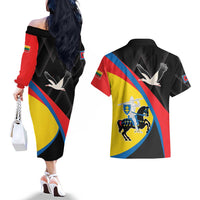 Lithuania Vilnius County Couples Matching Off The Shoulder Long Sleeve Dress and Hawaiian Shirt Vilniaus Apskritis