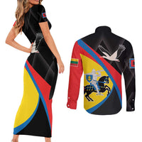 Lithuania Vilnius County Couples Matching Short Sleeve Bodycon Dress and Long Sleeve Button Shirt Vilniaus Apskritis