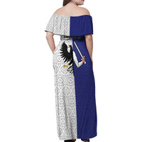 Personalized Ireland Connacht Black Eagle and Armed hand Family Matching Off Shoulder Maxi Dress and Hawaiian Shirt Connachta Flag Style with Celtic Patern