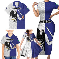 Personalized Ireland Connacht Black Eagle and Armed hand Family Matching Short Sleeve Bodycon Dress and Hawaiian Shirt Connachta Flag Style with Celtic Patern