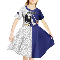 Personalized Ireland Connacht Black Eagle and Armed hand Kid Short Sleeve Dress Connachta Flag Style with Celtic Patern