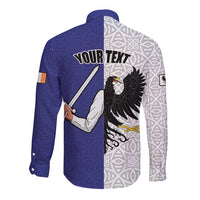 Personalized Ireland Connacht Black Eagle and Armed hand Long Sleeve Button Shirt Connachta Flag Style with Celtic Patern