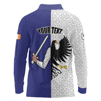 Personalized Ireland Connacht Black Eagle and Armed hand Long Sleeve Polo Shirt Connachta Flag Style with Celtic Patern