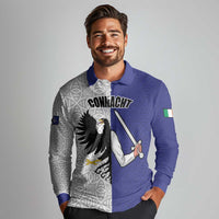 Personalized Ireland Connacht Black Eagle and Armed hand Long Sleeve Polo Shirt Connachta Flag Style with Celtic Patern