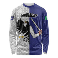 Personalized Ireland Connacht Black Eagle and Armed hand Long Sleeve Shirt Connachta Flag Style with Celtic Patern