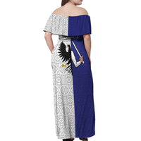 Personalized Ireland Connacht Black Eagle and Armed hand Off Shoulder Maxi Dress Connachta Flag Style with Celtic Patern