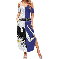 Personalized Ireland Connacht Black Eagle and Armed hand Summer Maxi Dress Connachta Flag Style with Celtic Patern