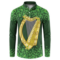 Ireland Leinster Gold Irish Harp with Shamrock Button Sweatshirt Laighin Flag With Shamrock Patern