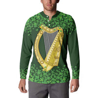 Ireland Leinster Gold Irish Harp with Shamrock Button Sweatshirt Laighin Flag With Shamrock Patern