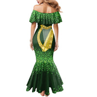 Ireland Leinster Gold Irish Harp with Shamrock Family Matching Mermaid Dress and Hawaiian Shirt Laighin Flag With Shamrock Patern