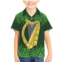 Ireland Leinster Gold Irish Harp with Shamrock Family Matching Mermaid Dress and Hawaiian Shirt Laighin Flag With Shamrock Patern