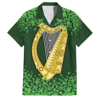 Ireland Leinster Gold Irish Harp with Shamrock Family Matching Summer Maxi Dress and Hawaiian Shirt Laighin Flag With Shamrock Patern