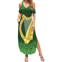 Ireland Leinster Gold Irish Harp with Shamrock Family Matching Summer Maxi Dress and Hawaiian Shirt Laighin Flag With Shamrock Patern