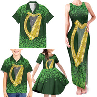 Ireland Leinster Gold Irish Harp with Shamrock Family Matching Tank Maxi Dress and Hawaiian Shirt Laighin Flag With Shamrock Patern