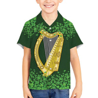 Ireland Leinster Gold Irish Harp with Shamrock Family Matching Tank Maxi Dress and Hawaiian Shirt Laighin Flag With Shamrock Patern
