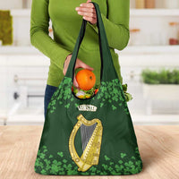 Ireland Leinster Gold Irish Harp with Shamrock Grocery Bag Laighin Flag With Shamrock Patern