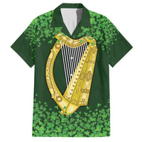 Ireland Leinster Gold Irish Harp with Shamrock Hawaiian Shirt Laighin Flag With Shamrock Patern