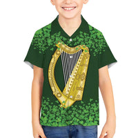 Ireland Leinster Gold Irish Harp with Shamrock Kid Hawaiian Shirt Laighin Flag With Shamrock Patern