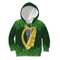 Ireland Leinster Gold Irish Harp with Shamrock Kid Hoodie Laighin Flag With Shamrock Patern