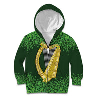 Ireland Leinster Gold Irish Harp with Shamrock Kid Hoodie Laighin Flag With Shamrock Patern