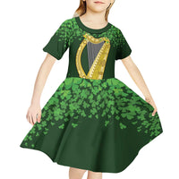 Ireland Leinster Gold Irish Harp with Shamrock Kid Short Sleeve Dress Laighin Flag With Shamrock Patern