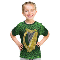 Ireland Leinster Gold Irish Harp with Shamrock Kid T Shirt Laighin Flag With Shamrock Patern
