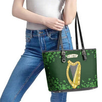 Ireland Leinster Gold Irish Harp with Shamrock Leather Tote Bag Laighin Flag With Shamrock Patern