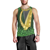 Ireland Leinster Gold Irish Harp with Shamrock Men Tank Top Laighin Flag With Shamrock Patern