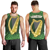 Ireland Leinster Gold Irish Harp with Shamrock Men Tank Top Laighin Flag With Shamrock Patern