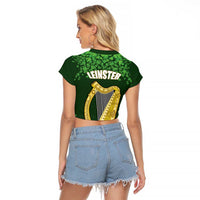 Ireland Leinster Gold Irish Harp with Shamrock Raglan Cropped T Shirt Laighin Flag With Shamrock Patern