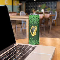 Ireland Leinster Gold Irish harp with Shamrock Skinny Tumbler Laighin Flag With Shamrock Patern