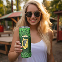 Ireland Leinster Gold Irish harp with Shamrock Skinny Tumbler Laighin Flag With Shamrock Patern
