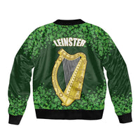 Ireland Leinster Gold Irish Harp with Shamrock Sleeve Zip Bomber Jacket Laighin Flag With Shamrock Patern
