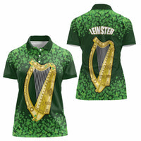 Ireland Leinster Gold Irish Harp with Shamrock Women Polo Shirt Laighin Flag With Shamrock Patern