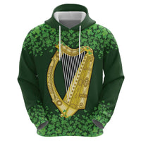 Ireland Leinster Gold Irish Harp with Shamrock Zip Hoodie Laighin Flag With Shamrock Patern