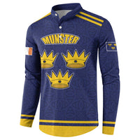 Personalized Ireland Munster Three Gold Crowns Button Sweatshirt An Mhumhain Flag Three Gold Crowns