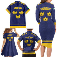 Personalized Ireland Munster Three Gold Crowns Family Matching Long Sleeve Bodycon Dress and Hawaiian Shirt An Mhumhain Flag Three Gold Crowns