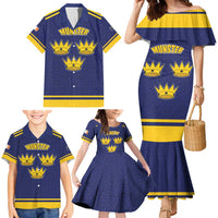Personalized Ireland Munster Three Gold Crowns Family Matching Mermaid Dress and Hawaiian Shirt An Mhumhain Flag Three Gold Crowns